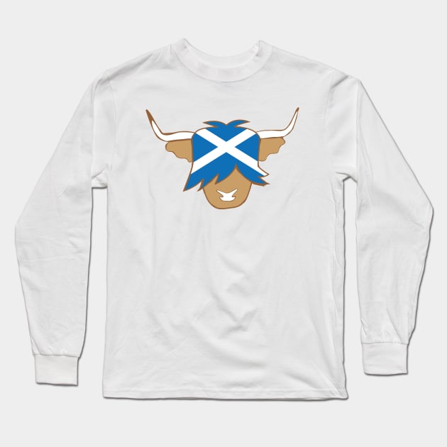 Highland cow with Scotland flag Long Sleeve T-Shirt by ayelandco